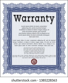 Blue Warranty Certificate template. With complex background. Superior design. Vector illustration. 
