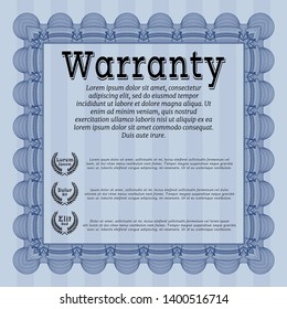 Blue Warranty Certificate template. Complex background. Cordial design. Customizable, Easy to edit and change colors. 