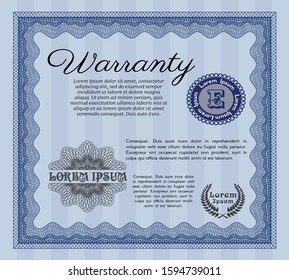 Blue Warranty Certificate template. Complex background. Customizable, Easy to edit and change colors. Nice design. 