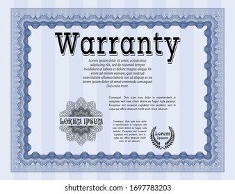 Blue Warranty Certificate template. With complex linear background. Sophisticated design. Customizable, Easy to edit and change colors. 