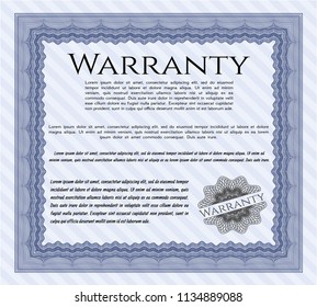 Blue Warranty Certificate template. Customizable, Easy to edit and change colors. With guilloche pattern and background. Money style design. 