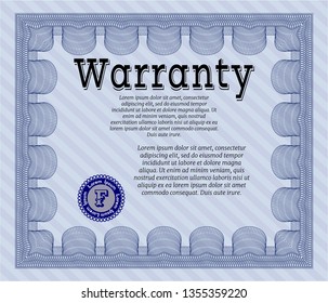 Blue Warranty Certificate template. Detailed. Printer friendly. Money style design. 