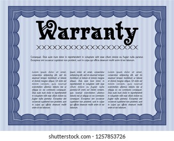 Blue Warranty Certificate template. Easy to print. Vector illustration. Money style design. 