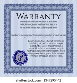 Blue Warranty Certificate template. Easy to print. Retro design. Customizable, Easy to edit and change colors. 
