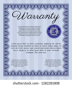 Blue Warranty Certificate template. Excellent design. With great quality guilloche pattern. Customizable, Easy to edit and change colors. 