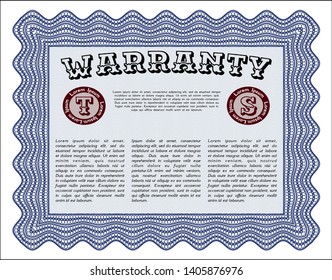 Blue Warranty Certificate template. Excellent design. Complex background. Detailed. 