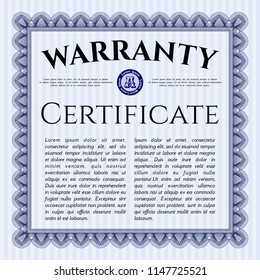 Blue Warranty Certificate template. Good design. Vector illustration. With quality background. 