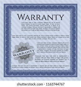 Blue Warranty Certificate template. With great quality guilloche pattern. Detailed. Money design. 