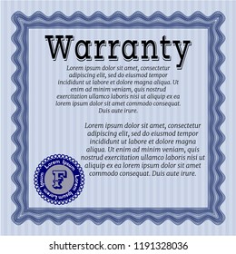 Blue Warranty Certificate template. With great quality guilloche pattern. Nice design. Detailed. 