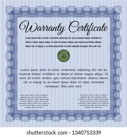 Blue Warranty Certificate template. With great quality guilloche pattern. Sophisticated design. Customizable, Easy to edit and change colors. 