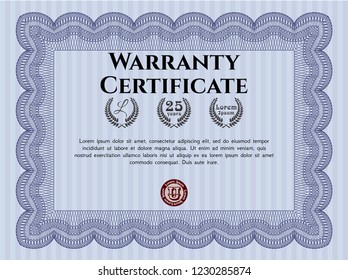 Blue Warranty Certificate template. With linear background. Detailed. Good design. 