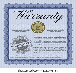 Blue Warranty Certificate template. Lovely design. With great quality guilloche pattern. Vector illustration. 