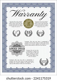 Blue Warranty Certificate template. Lovely design.  Printer friendly.   