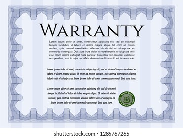 Blue Warranty Certificate template. Modern design. Customizable, Easy to edit and change colors. Easy to print. 