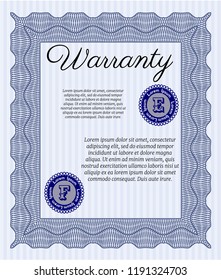 Blue Warranty Certificate template. Money Pattern. Easy to print. Detailed. 