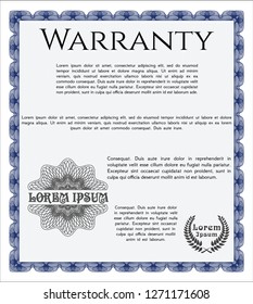 Blue Warranty Certificate template. Perfect design. Customizable, Easy to edit and change colors. Complex background. 