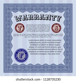 Blue Warranty Certificate template. Printer friendly. Customizable, Easy to edit and change colors. Perfect design. 