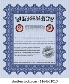 Blue Warranty Certificate template. Printer friendly. Detailed. Elegant design. 