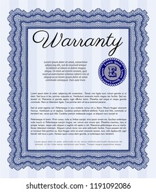Blue Warranty Certificate template. Printer friendly. Vector illustration. Perfect design. 