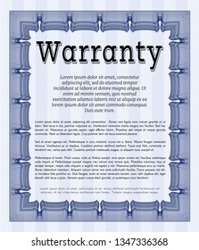 Blue Warranty Certificate template. Printer friendly. Vector illustration. Excellent design. 