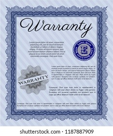 Blue Warranty Certificate template. With quality background. Customizable, Easy to edit and change colors. Money design. 