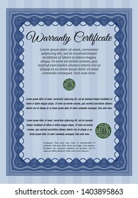 Blue Warranty Certificate template. With quality background. Customizable, Easy to edit and change colors. Beauty design. 