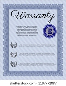 Blue Warranty Certificate template. Retro design. With background. Vector illustration. 