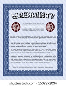 Blue Warranty Certificate template. Retro design. Vector illustration. With great quality guilloche pattern. 