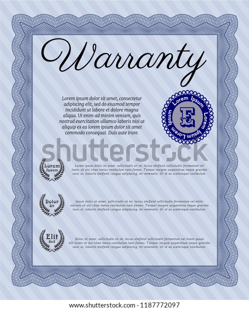 Blue Warranty Certificate Template Retro Design Stock Vector (Royalty ...