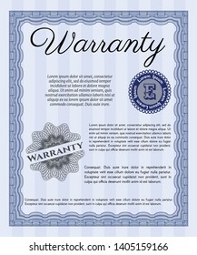 Blue Warranty Certificate template. Sophisticated design. Printer friendly. Customizable, Easy to edit and change colors. 