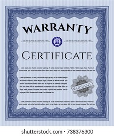 Blue Warranty Certificate template. Superior design. Vector illustration. With background. 