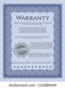 Blue Warranty Certificate template. Vector illustration. With guilloche pattern and background. Retro design. 