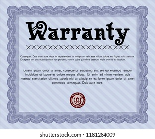 Blue Warranty Certificate template. Vector illustration. With background. Money design. 
