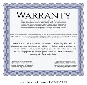 Blue Warranty Certificate template. Vector illustration. With guilloche pattern. Excellent design. 