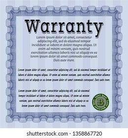 Blue Warranty Certificate template. Vector illustration. With complex linear background. Beauty design. 