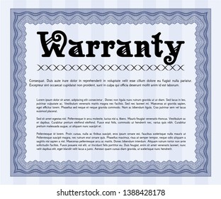 Blue Warranty Certificate template. Vector illustration. With guilloche pattern and background. Money style design. 