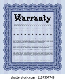 Blue Warranty. Complex background. Vector illustration. Sophisticated design. 