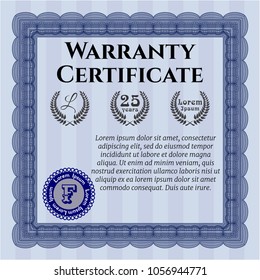 Blue Warranty. With complex linear background. Artistry design. Vector illustration. 