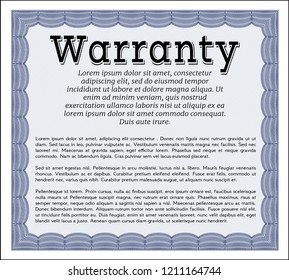 Blue Warranty. With complex linear background. Detailed. Modern design. 