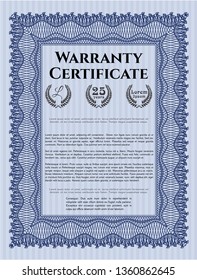 Blue Warranty. With complex linear background. Vector illustration. Elegant design. 