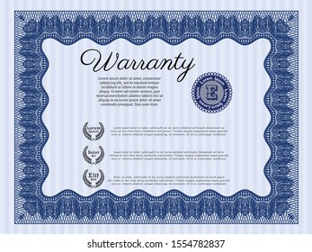 Blue Warranty. With complex linear background. Vector illustration. Money Pattern design. 