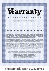 Blue Warranty. Cordial design. With linear background. Vector illustration. 