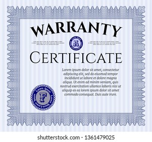 Blue Warranty. Cordial design. Vector illustration. With background. 