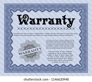 Blue Warranty. Customizable, Easy to edit and change colors. With guilloche pattern and background. Superior design. 