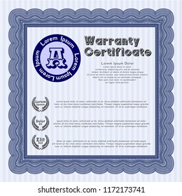Blue Warranty. Customizable, Easy to edit and change colors. With guilloche pattern and background. Superior design. 