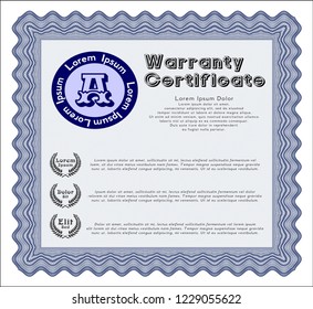 Blue Warranty. Customizable, Easy to edit and change colors. With great quality guilloche pattern. Money style design. 