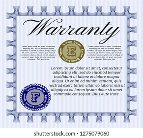 Blue Warranty. Customizable, Easy to edit and change colors. With guilloche pattern and background. Money Pattern. 