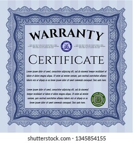 Blue Warranty. Detailed. Complex background. Money Pattern design. 
