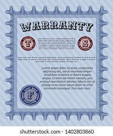 Blue Warranty. Detailed. With complex background. Modern design. 