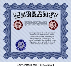 Blue Warranty. Detailed. With complex linear background. Excellent design. 